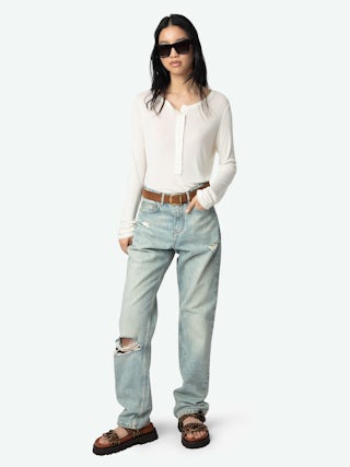 Blair T-shirt - Long-sleeved t-shirt with button fastening and wings on the front.