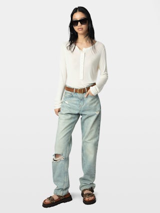 Blair T-shirt - Long-sleeved t-shirt with button fastening and wings on the front.