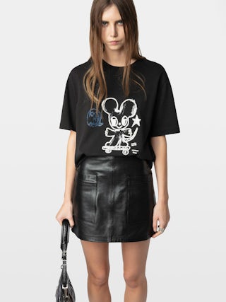 Edwin T-shirt - Short-sleeve round-neck T-shirt with Humberto Cruz mouse and rhinestones on the front.