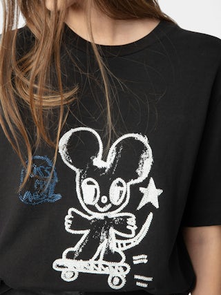 Edwin T-shirt - Short-sleeve round-neck T-shirt with Humberto Cruz mouse and rhinestones on the front.