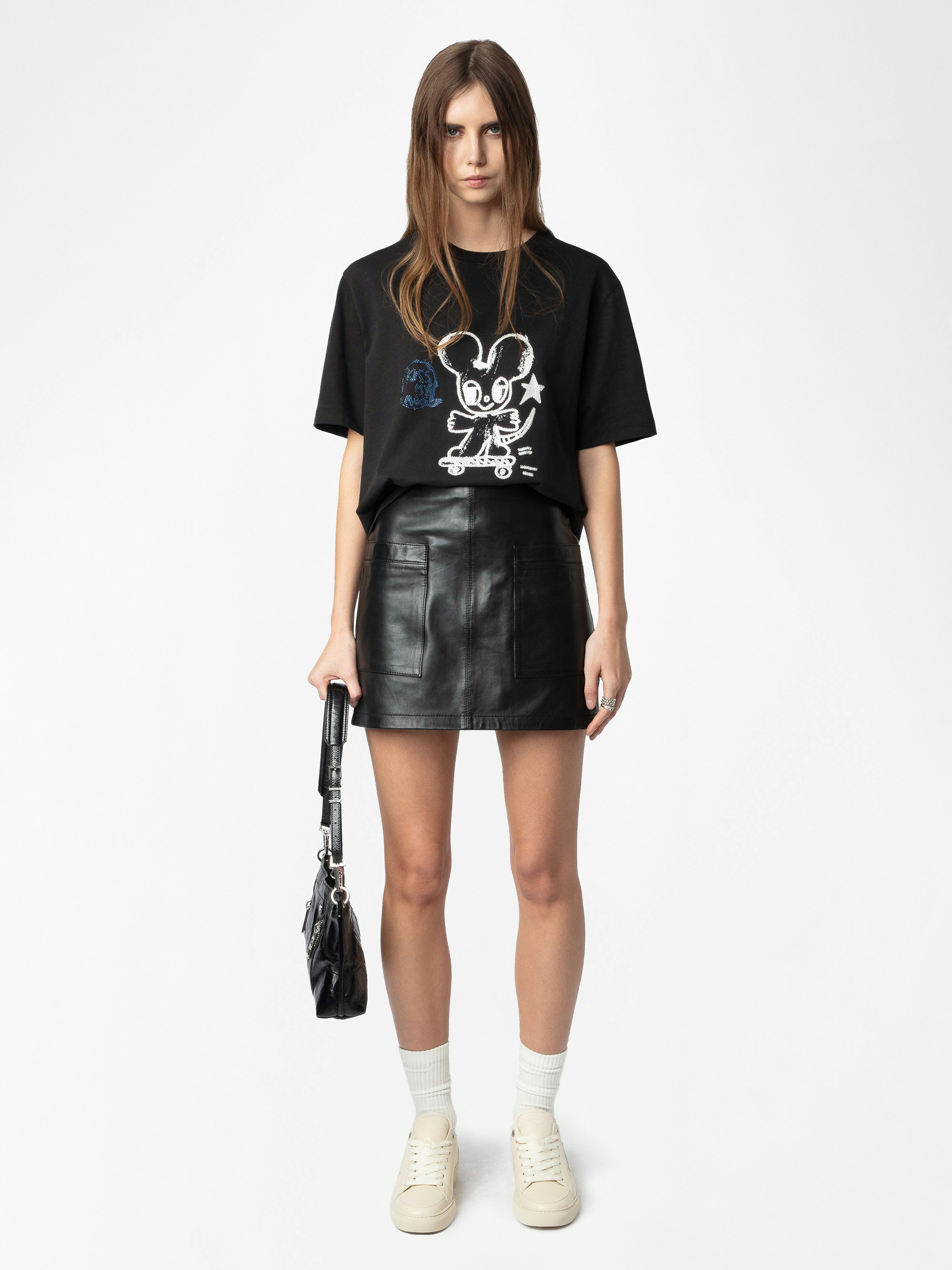 Edwin T-shirt - Short-sleeve round-neck T-shirt with Humberto Cruz mouse and rhinestones on the front.