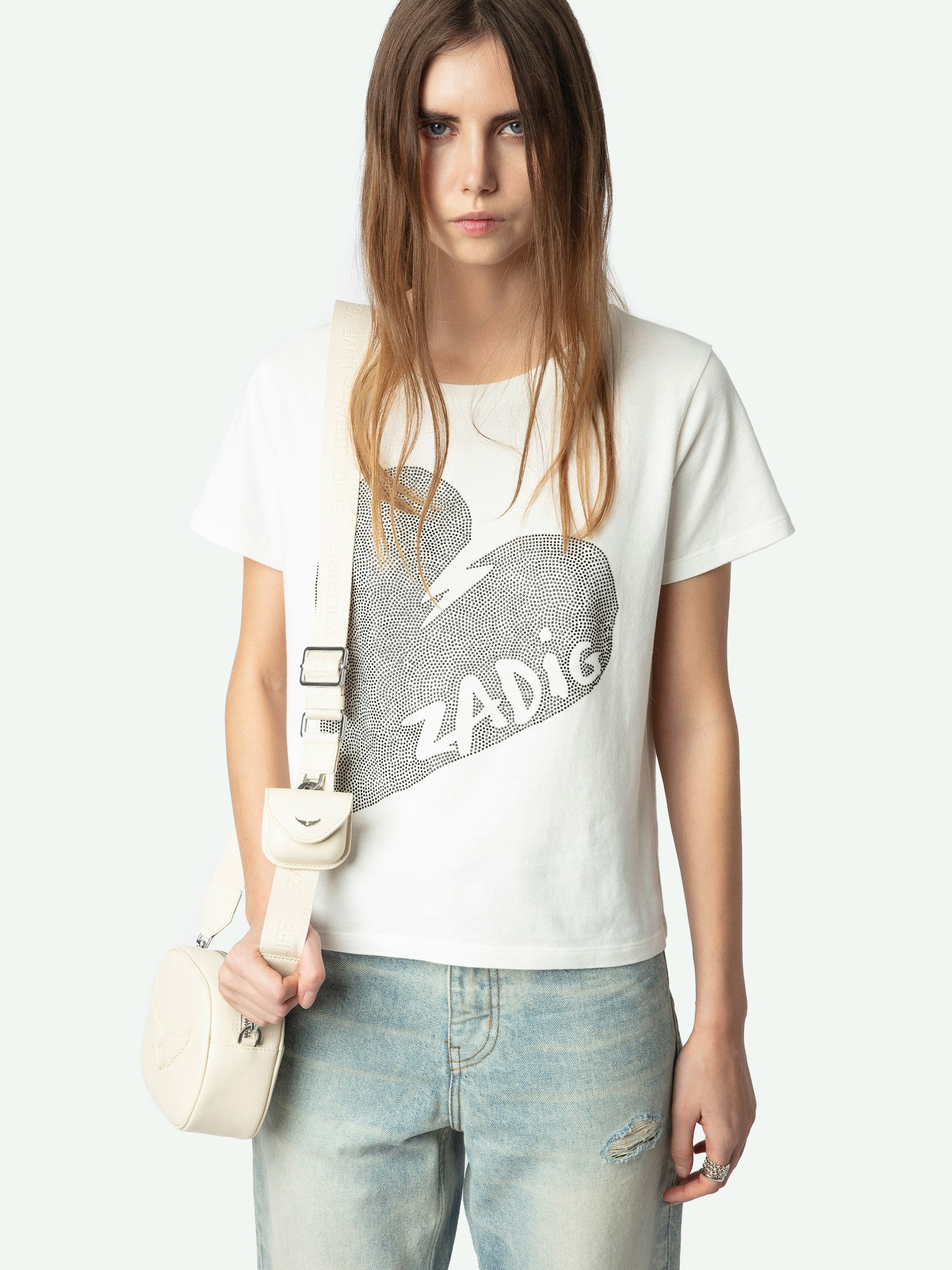 White Alys T-shirt Heart Rhinestones | Zadig&Voltaire