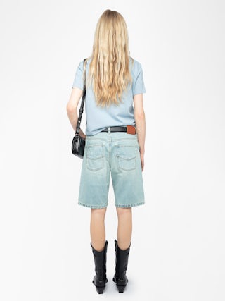 Mirta Cropped Polo Shirt - Short-sleeved cropped polo with embroidered wings on the front.