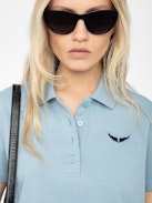 Mirta Polo - Short-sleeved cropped polo with embroidered wings on the front.