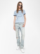 T-shirt Woos - T-shirt manches courtes contrasté avec imprimé et strass à l'avant.