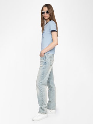 T-shirt Woos - T-shirt manches courtes contrasté avec imprimé et strass à l'avant.