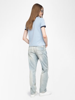 T-shirt Woos - T-shirt manches courtes contrasté avec imprimé et strass à l'avant.