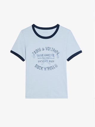 T-shirt Woos - T-shirt manches courtes contrasté avec imprimé et strass à l'avant.