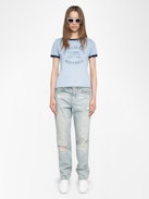 T-shirt Woos - T-shirt manches courtes contrasté avec imprimé et strass à l'avant.