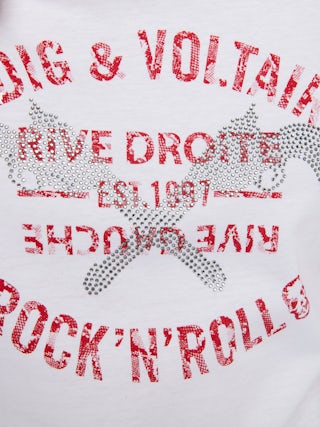 T-shirt Woos - T-shirt manches courtes contrasté avec imprimé et strass à l'avant.