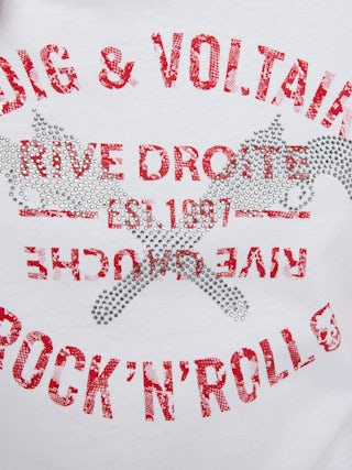 T-shirt Woos - T-shirt manches courtes contrasté avec imprimé et strass à l'avant.