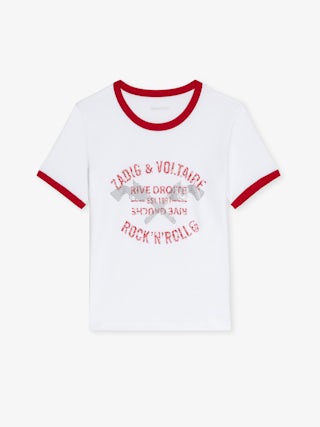 T-shirt Woos - T-shirt manches courtes contrasté avec imprimé et strass à l'avant.