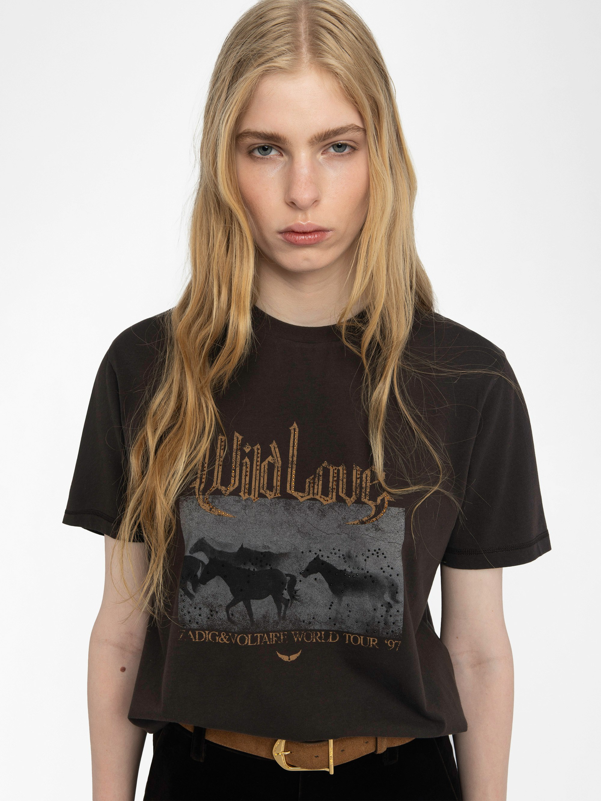 Edwin T-shirt - Oversized short-sleeved T-shirt with photoprint and rhinestones on front and back.