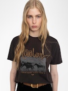 T-shirt Edwin - T-shirt oversize a maniche corte con stampa fotografica e strass sul davanti e sul retro.