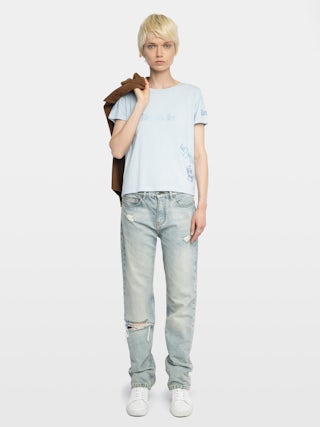 Alys T-shirt - Short-sleeved T-shirt with multi-custom rhinestones.