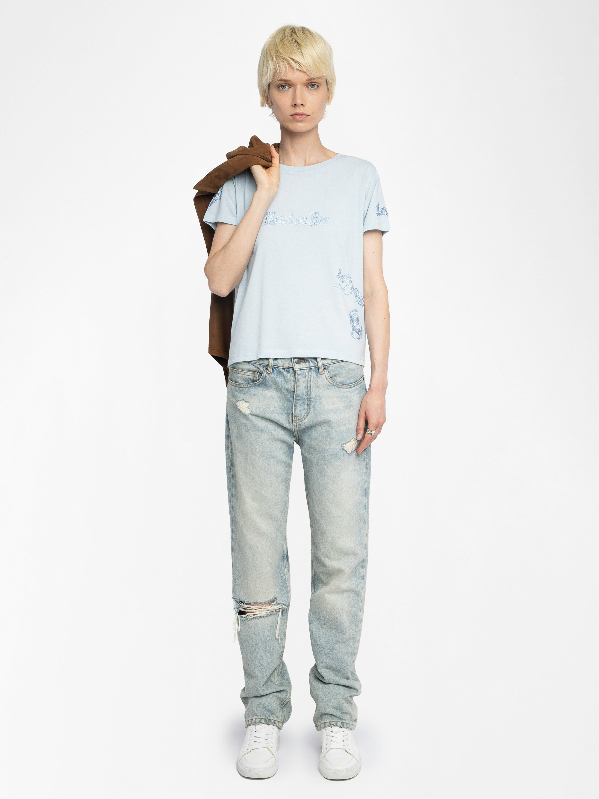 Alys T-shirt - Short-sleeved T-shirt with multi-custom rhinestones.