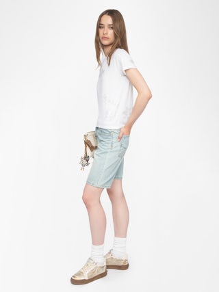 Alys T-shirt - Short-sleeved T-shirt with multi-custom rhinestones.