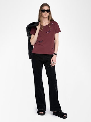 Alys T-shirt - Short-sleeved T-shirt with round neck and wing embroideries.