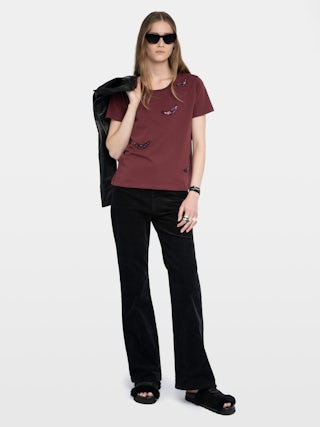 Alys T-shirt - Short-sleeved T-shirt with round neck and wing embroideries.