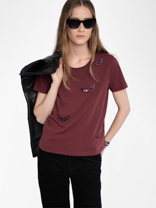 Alys T-shirt - Short-sleeved T-shirt with round neck and wing embroideries.