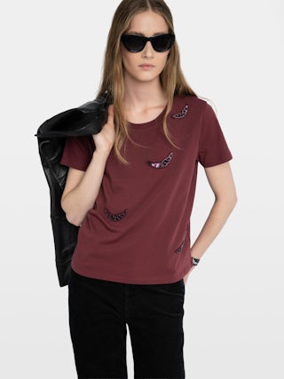 Alys T-shirt - Short-sleeved T-shirt with round neck and wing embroideries.