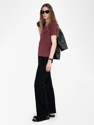 Alys T-shirt - Short-sleeved T-shirt with round neck and wing embroideries.