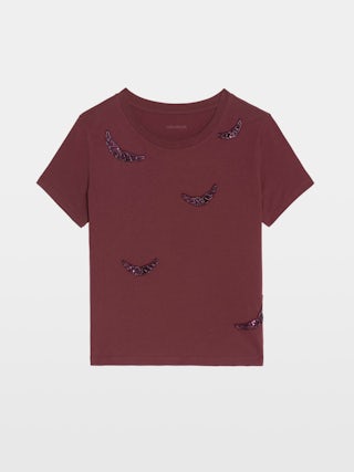 Alys T-shirt - Short-sleeved T-shirt with round neck and wing embroideries.