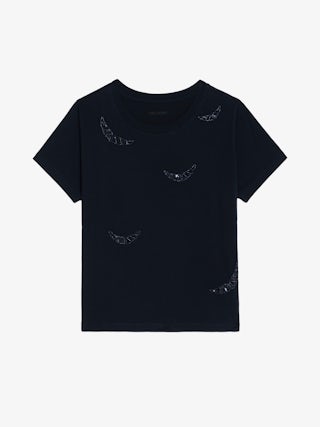 Alys T-shirt - Short-sleeved T-shirt with round neck and wing embroideries.