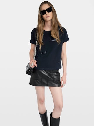 Alys T-shirt - Short-sleeved T-shirt with round neck and wing embroideries.