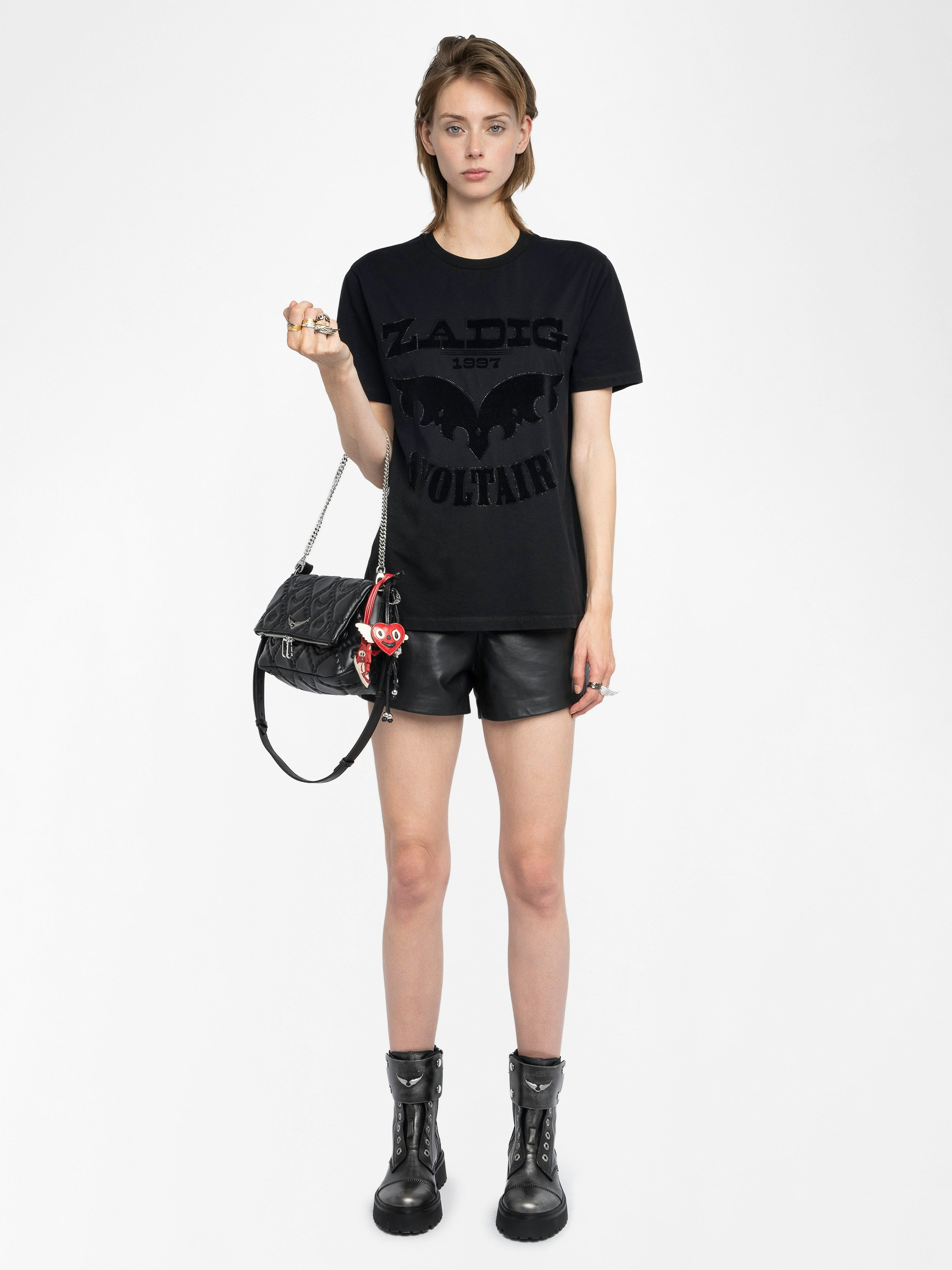 Edwin T-shirt - Loose-fitting short-sleeved t-shirt with print and rhinestones on the front.
