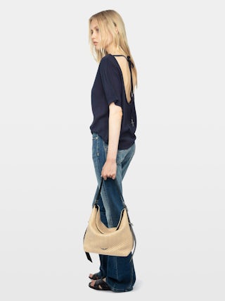 Ella Open Back T Shirt - Short-sleeved T-shirt with open back and drawstring with wing charms.