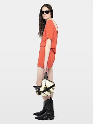 Ella T-shirt - Short-sleeved T-shirt with open back and drawstring with wing charms.