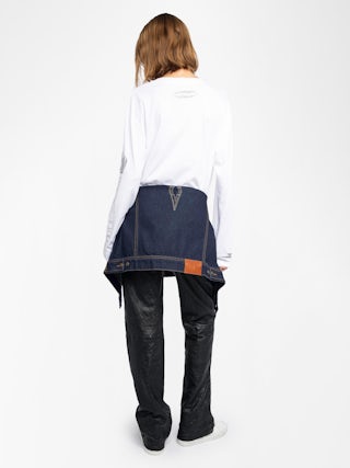 T-Shirt Io - Kurzes T-Shirt mit langen Ärmeln, Rundhalsausschnitt mit Print und Strass.