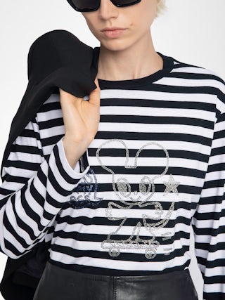 Edwini T-shirt - Long-sleeved striped T-shirt with rhinestone detail on front.