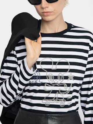 T-shirt Edwini - T-shirt manches longues rayé avec strass à l'avant.