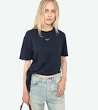 Edda T-shirt - Asymmetric short-sleeved T-shirt with rhinestones on the front.