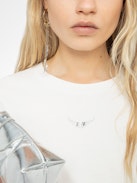 Edda T-shirt - Asymmetric short-sleeved T-shirt with rhinestones on the front.