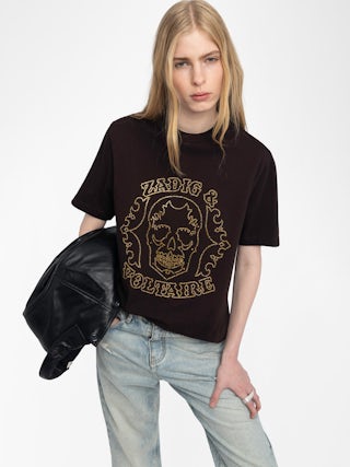 Edwin T-shirt - Oversized long sleeve T-shirt with rhinestone skull on the front.