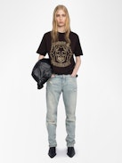 T-shirt Edwin - T-shirt oversize a maniche lunghe con teschio in strass sul davanti.