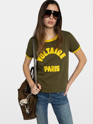 Alys T-shirt - Round neck short-sleeved t-shirt with writing on the front.