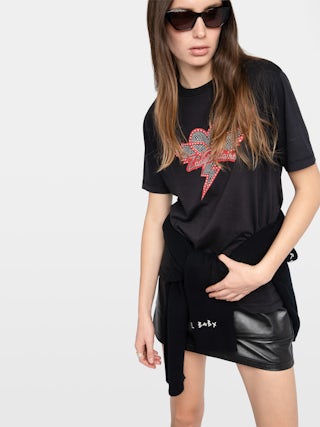 Edwin T-shirt - Round neck short-sleeve T-shirt with lettering and rhinestones.