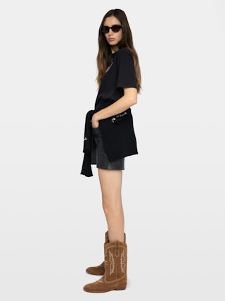 Edwin T-shirt - Round neck short-sleeve T-shirt with lettering and rhinestones.