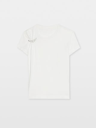 T-shirt Suzan - Pleated short-sleeve t-shirt with wing brooch.