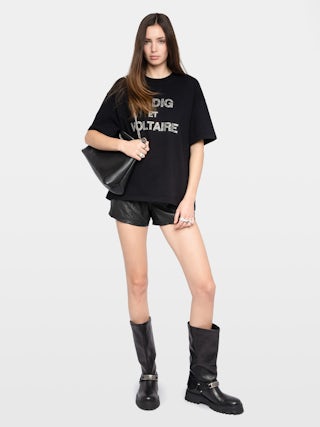 Tedda T-shirt - Round-neck short-sleeve T-shirt with rhinestones on the front and back.