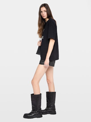 Tedda T-shirt - Round-neck short-sleeve T-shirt with rhinestones on the front and back.