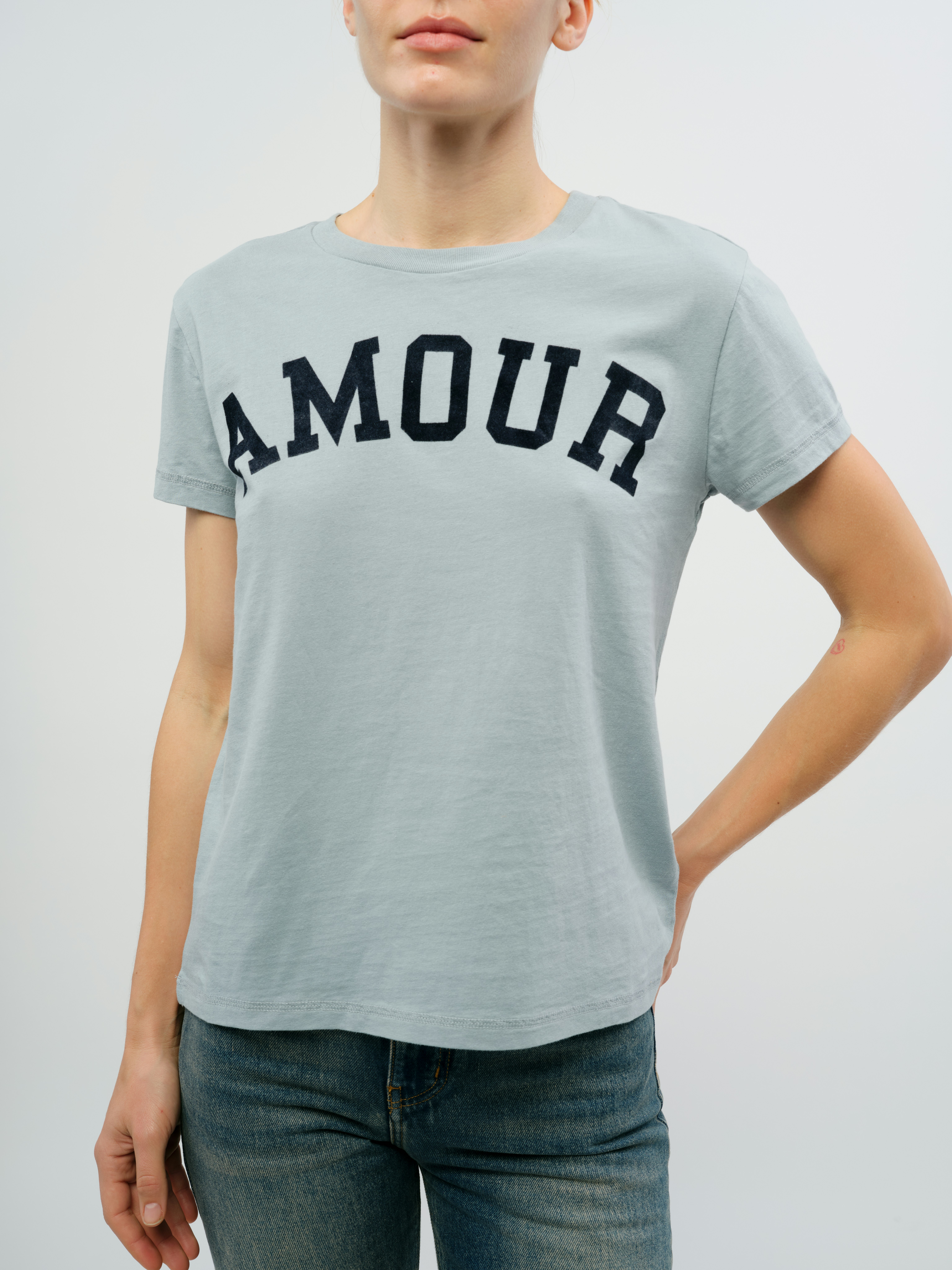 Walk Amour Flock T-Shirt - Soft T-shirt with “Amour” printed in flocked letters.