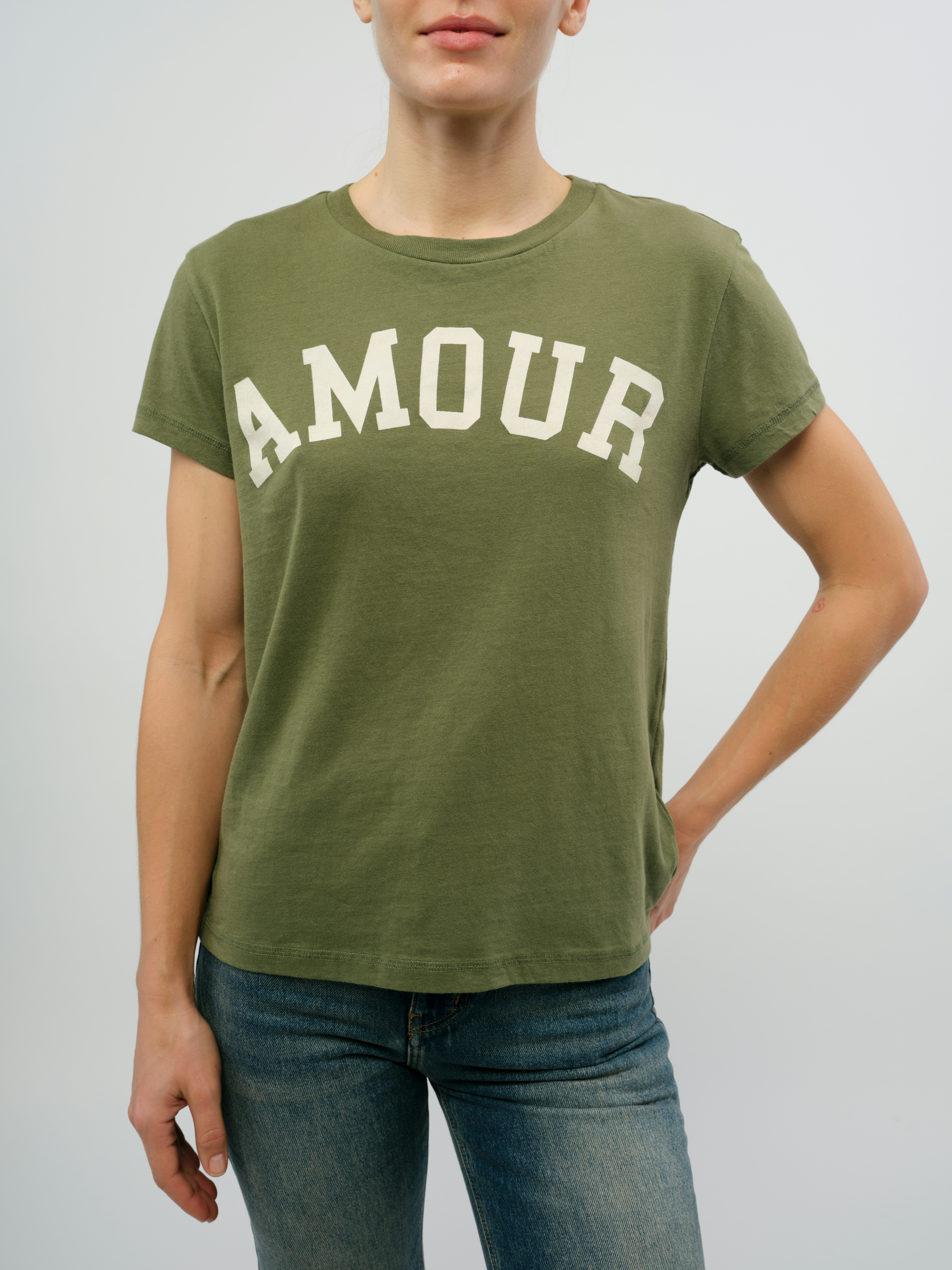 Walk Amour Flock T-Shirt - Soft T-shirt with “Amour” printed in flocked letters.