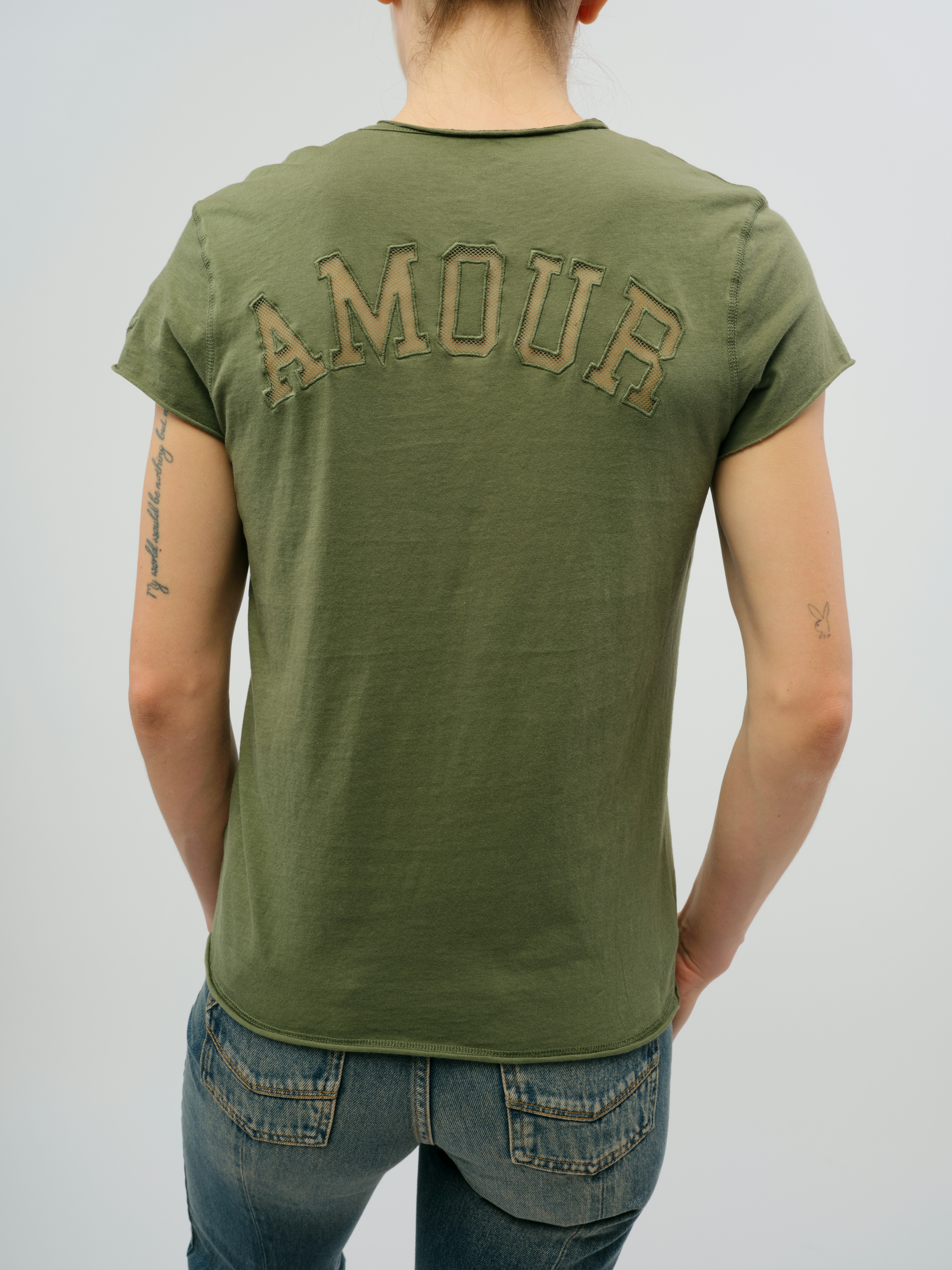 Story Fishnet Amour T-Shirt - Fishnet T-shirt with sparkly “Amour” detailing.