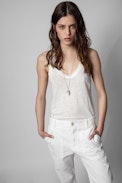 Dean Wings Tank Top - Women's linen tank top in clay colour