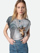 Camiseta de Tirantes Cecilia - Camiseta de tirantes de inspiración motera en color gris carbono con estampado de llave y bordes sin rematar.